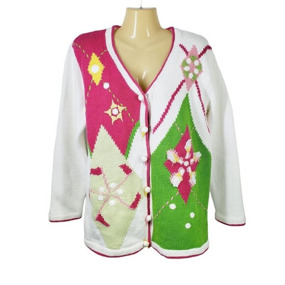 Handknits by Storybook Knits Cardigan Sweater Women's Size M Golf Theme - Picture 1 of 6